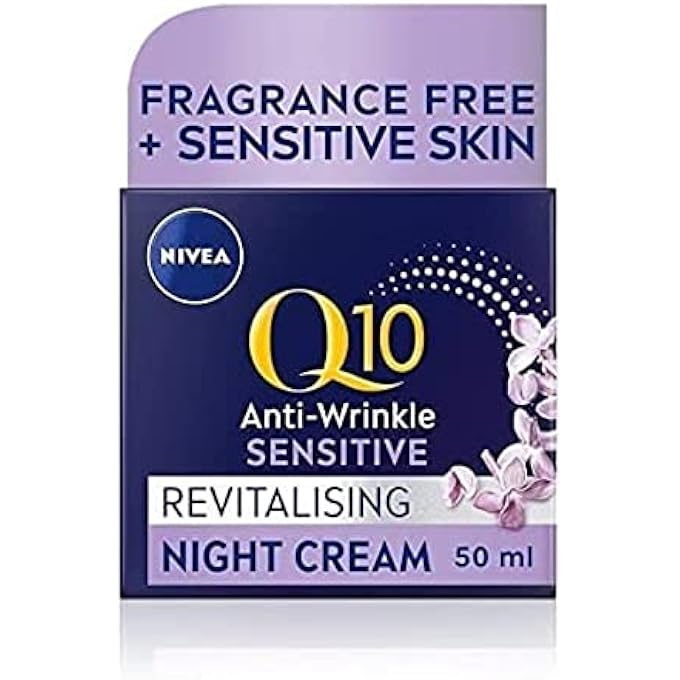 Nivea Q10 ANTI-WRINKLE SENSITIVE REVITALISING NIGHT CREAM (50ML), FACE CREAM WITH PURE SKIN IDENTICAL Q10 AND LIQUORICE EXTRACT, SENSITIVE SKIN CREAM - Image 1